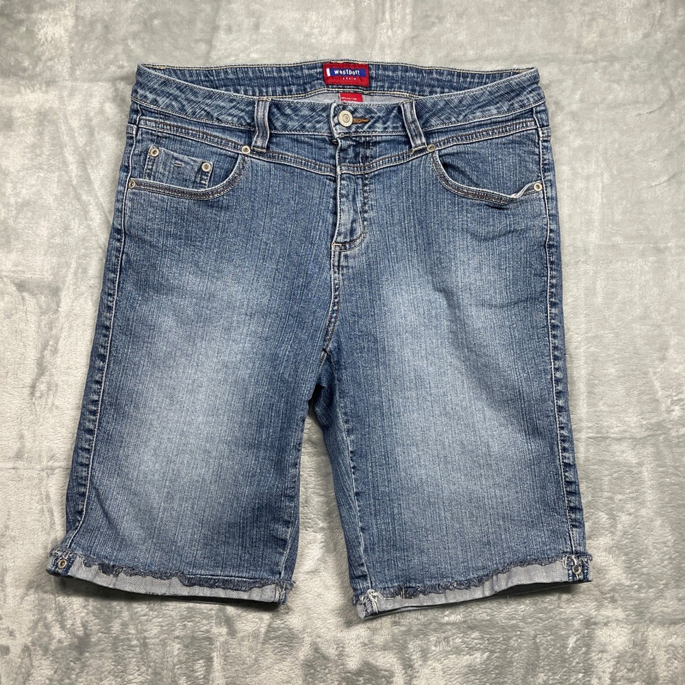Westport Denim Women's Blue‎ Frayed Hem Bermuda Jean Shorts Size 12